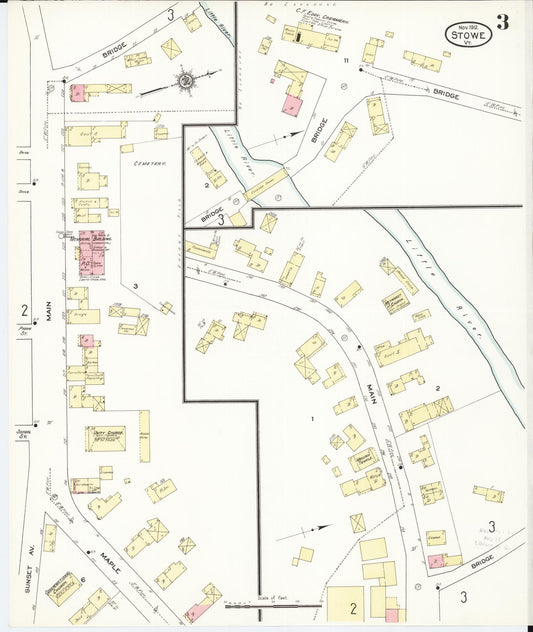 Sanborn Fire Insurance Map from Stowe, Lamoille County, Vermont (1912), Sheet #0003 - Historic Sanborn Fire Insurance Map Print, vintage old map wall art, antique decor, genealogy gift, Vermont Vermont map
