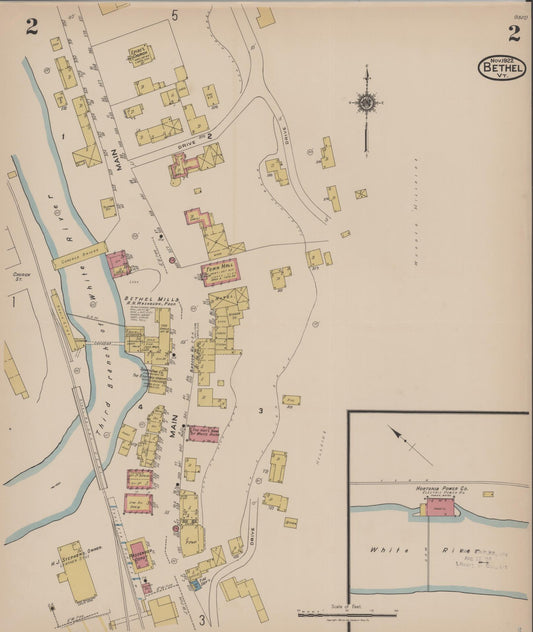 Sanborn Fire Insurance Map from Bethel, Windsor County, Vermont (1922), Sheet #0002 - Historic Sanborn Fire Insurance Map Print, vintage old map wall art, antique decor, genealogy gift, Vermont Vermont map