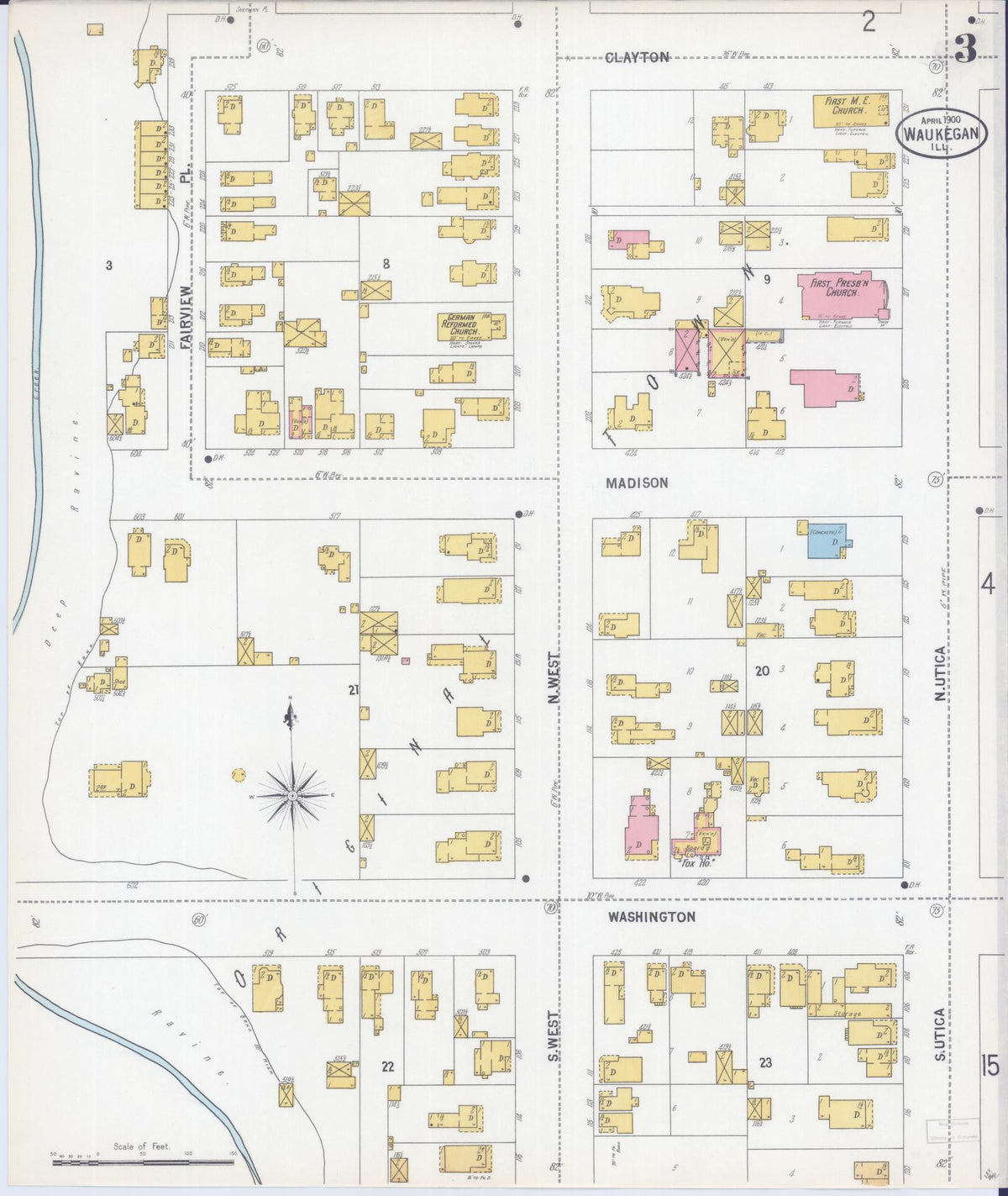Sanborn Fire Insurance Map from Waukegan, Lake County, Illinois (1900), Sheet #0003 - Complete Map Set gallery image, historic Sanborn map, vintage wall art, Illinois Illinois