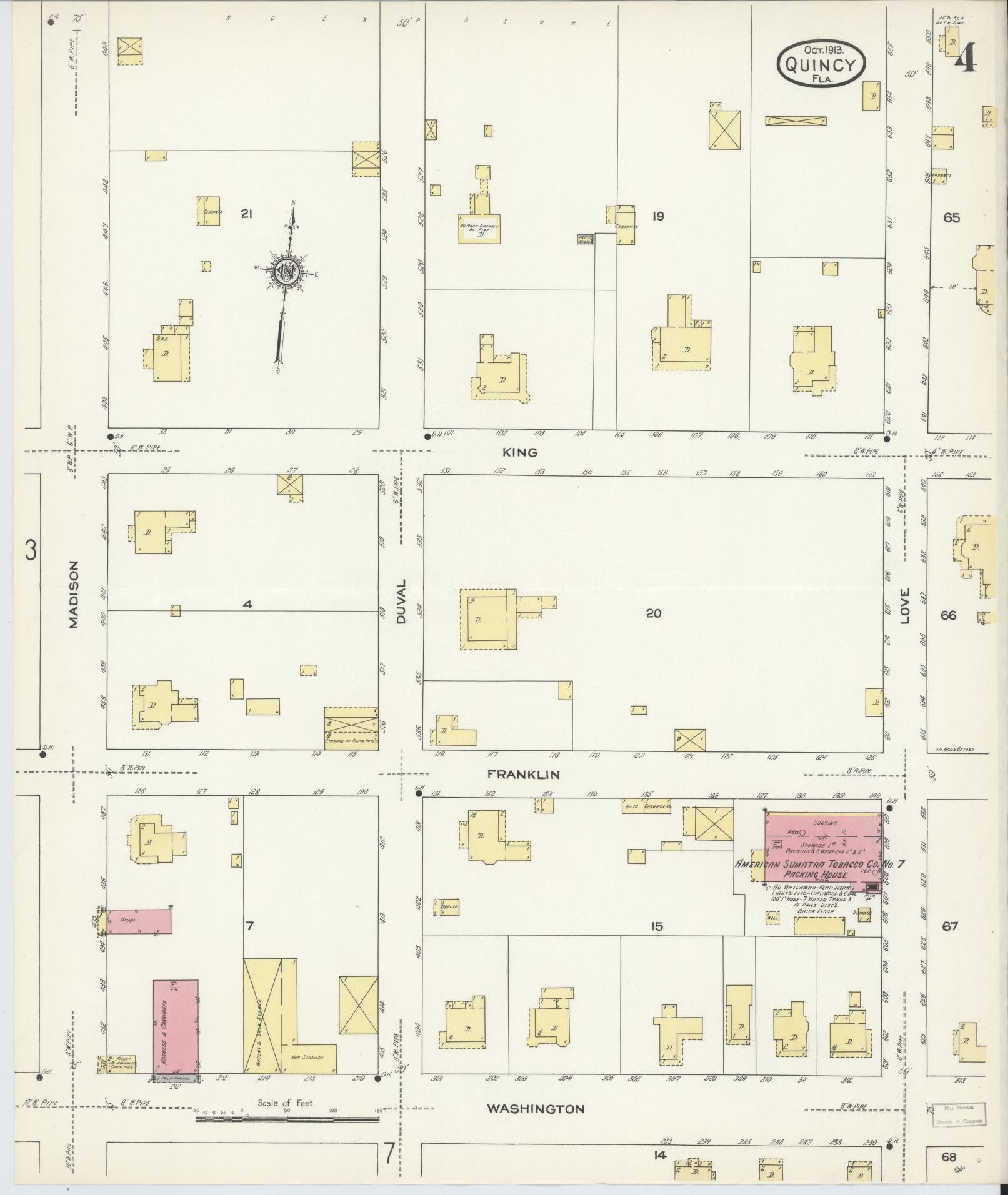Sanborn Fire Insurance Map from Quincy, Gadsden County, Florida (1913), Sheet #0004 - Complete Map Set gallery image, historic Sanborn map, vintage wall art, Florida Florida