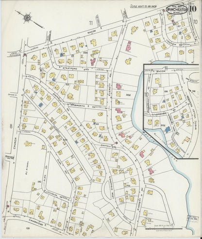 Sanborn Fire Insurance Map from Winchester, Middlesex County, Massachusetts (1921), Sheet #0010 - Historic Sanborn Fire Insurance Map Print, vintage old map wall art, antique decor, genealogy gift, Massachusetts Massachusetts map