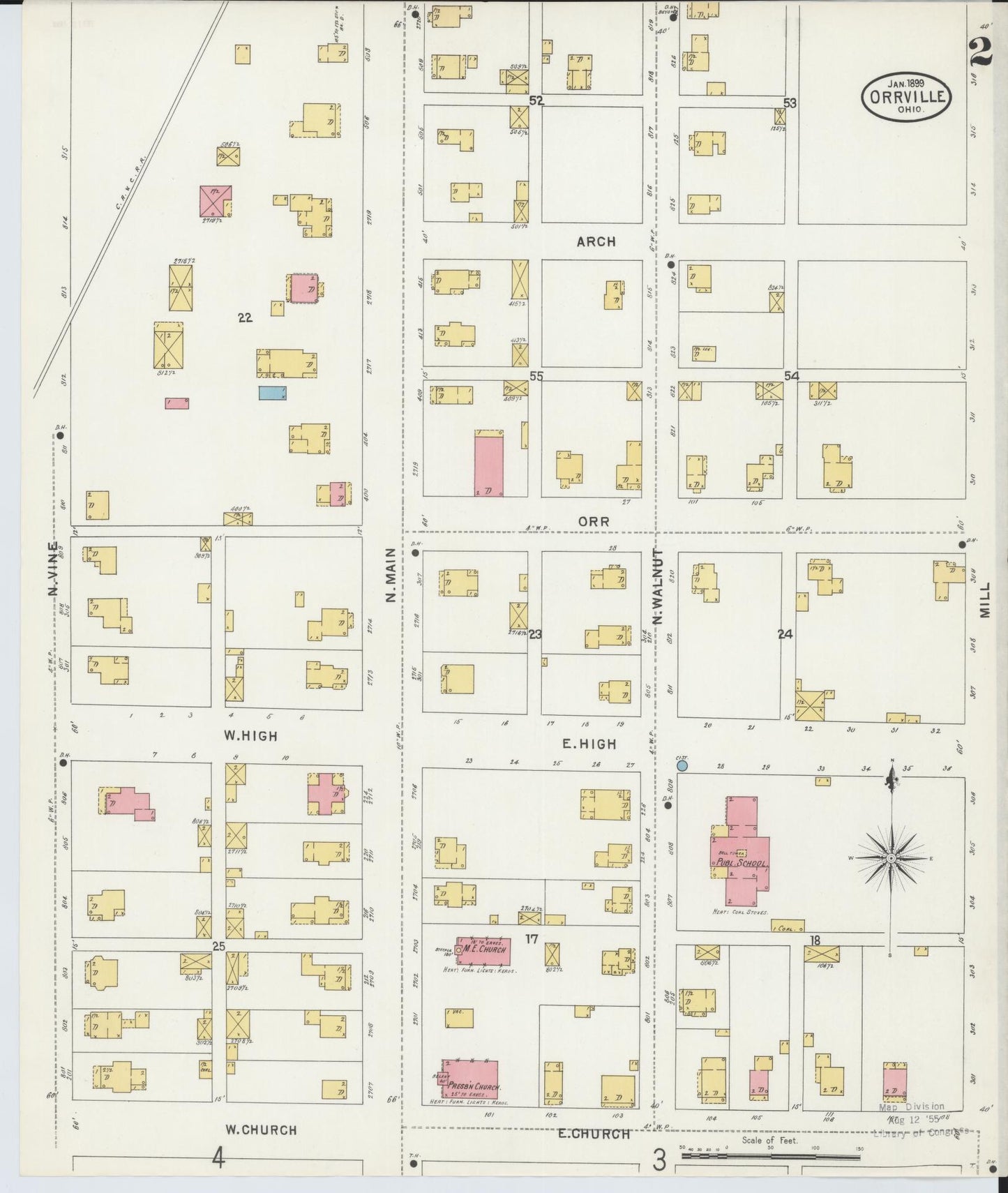 Sanborn Fire Insurance Map from Orrville, Wayne County, Ohio (1899), Sheet #0002 - Complete Map Set gallery image, historic Sanborn map, vintage wall art, Ohio Ohio