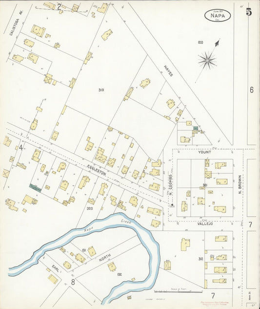 Sanborn Fire Insurance Map from Napa, Napa County, California (1901), Sheet #0005 - Historic Sanborn Fire Insurance Map Print, vintage old map wall art, antique decor, genealogy gift, California California map