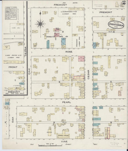 Sanborn Fire Insurance Map from Owatonna, Steele County, Minnesota (1884), Sheet #0002 - Complete Map Set gallery image, historic Sanborn map, vintage wall art, Minnesota Minnesota