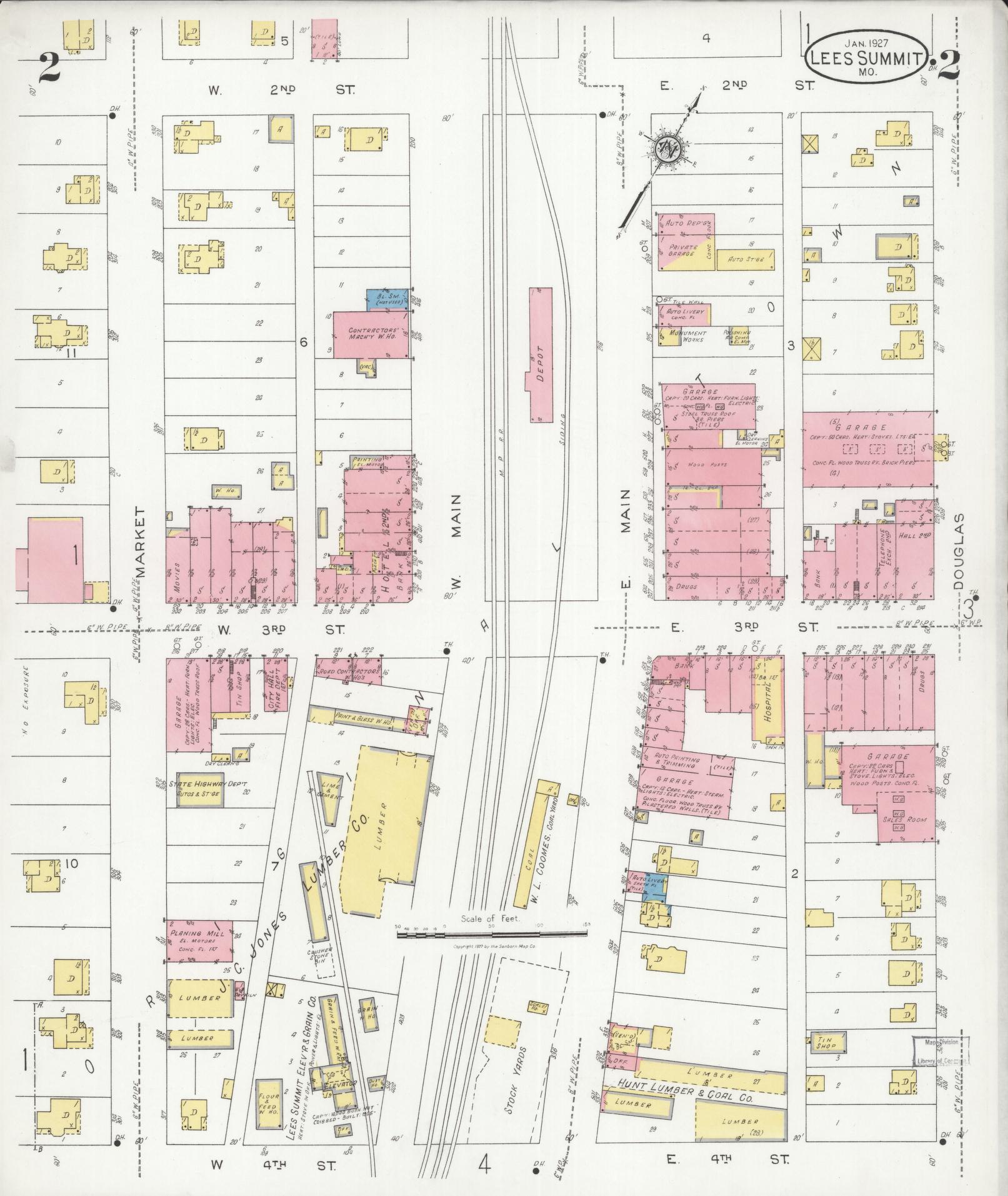 Sanborn Fire Insurance Map from Lee's Summit, Jackson County, Missouri (1927), Sheet #0002 - Complete Map Set gallery image, historic Sanborn map, vintage wall art, Missouri Missouri