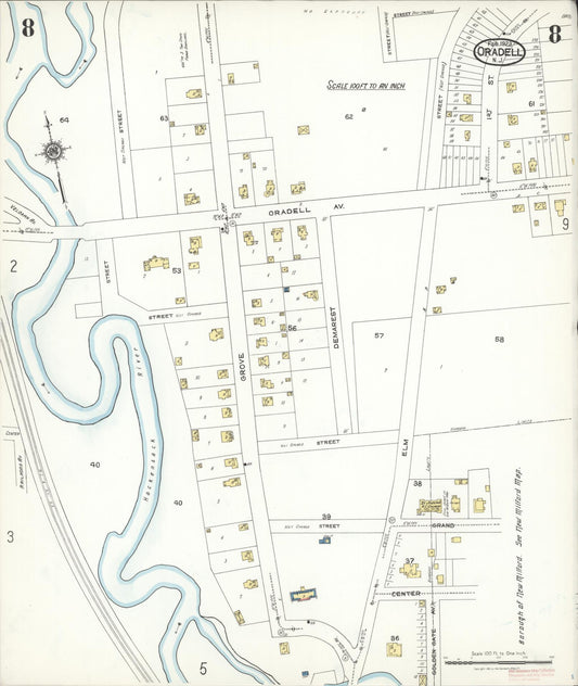Sanborn Fire Insurance Map from Oradell, Bergen County, New Jersey (1923), Sheet #0008 - Historic Sanborn Fire Insurance Map Print, vintage old map wall art, antique decor, genealogy gift, New Jersey New Jersey map