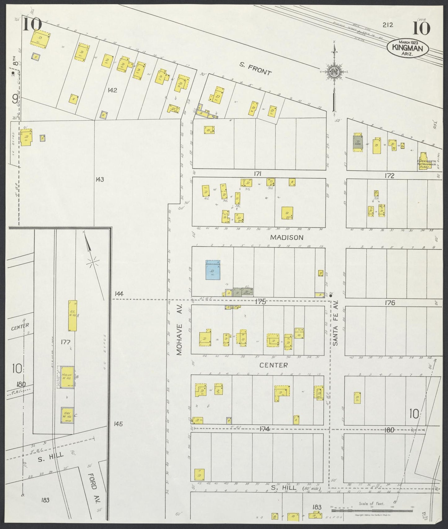 Sanborn Fire Insurance Map from Kingman, Mohave County, Arizona (1923), Sheet #0010 - Complete Map Set gallery image, historic Sanborn map, vintage wall art, Arizona Arizona