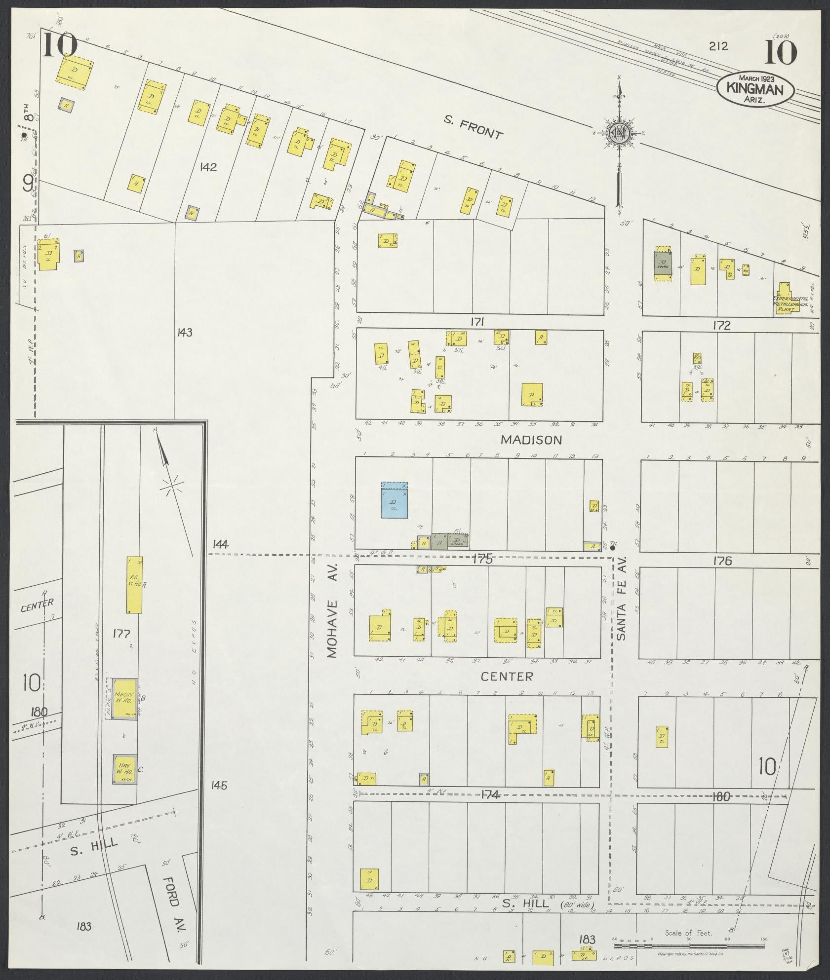 Sanborn Fire Insurance Map from Kingman, Mohave County, Arizona (1923), Sheet #0010 - Complete Map Set gallery image, historic Sanborn map, vintage wall art, Arizona Arizona