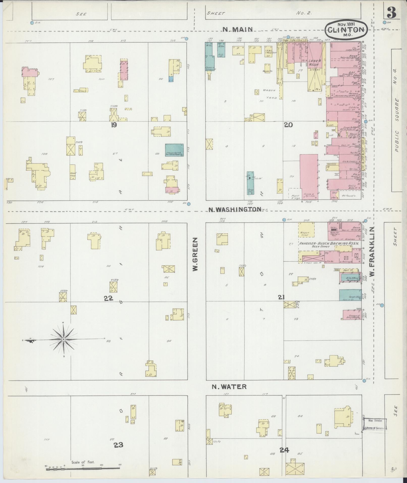 Sanborn Fire Insurance Map from Clinton, Henry County, Missouri (1891), Sheet #0003 - Historic Sanborn Fire Insurance Map Print, vintage old map wall art, antique decor, genealogy gift, Missouri Missouri map