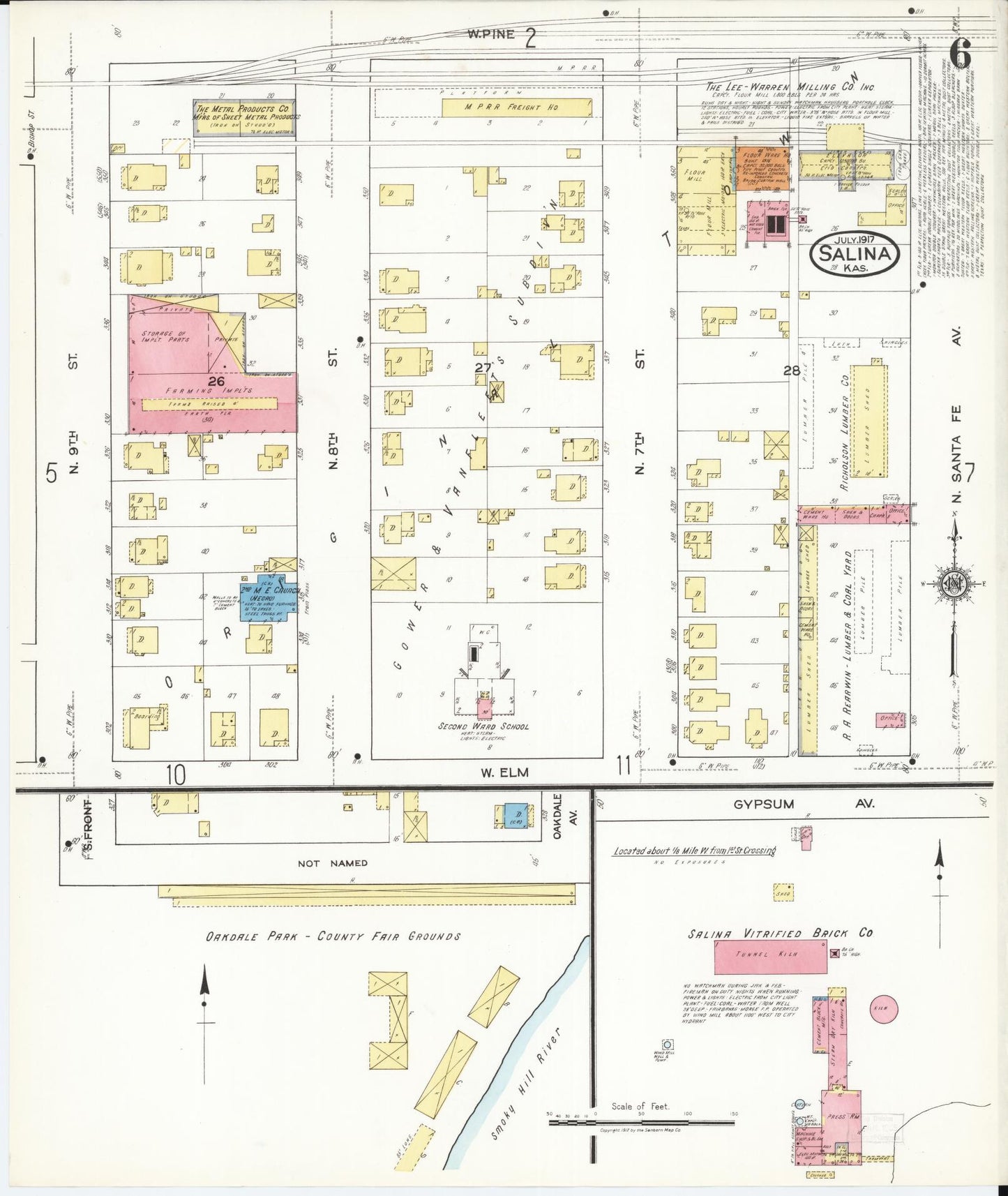 Sanborn Fire Insurance Map from Salina, Saline County, Kansas (1917), Sheet #0006 - Complete Map Set gallery image, historic Sanborn map, vintage wall art, Kansas Kansas