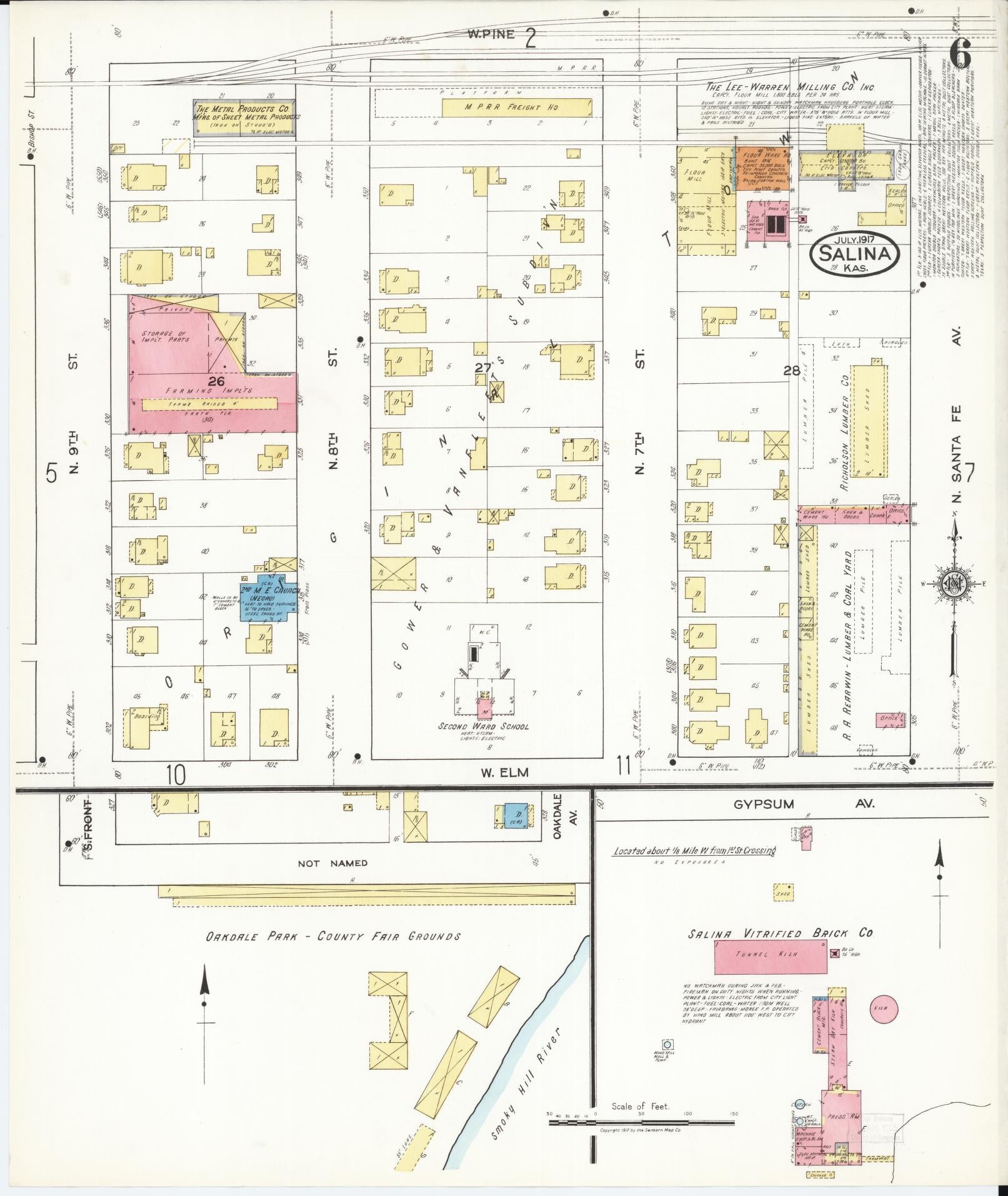 Sanborn Fire Insurance Map from Salina, Saline County, Kansas (1917), Sheet #0006 - Complete Map Set gallery image, historic Sanborn map, vintage wall art, Kansas Kansas
