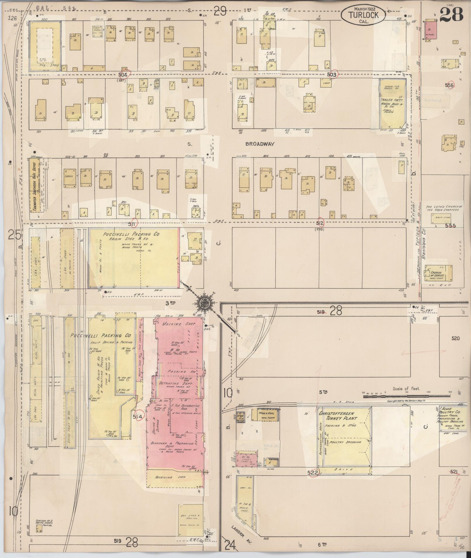 Sanborn Fire Insurance Map from Turlock, Stanislaus County, California (1943), Sheet #0028 - Complete Map Set gallery image, historic Sanborn map, vintage wall art, California California