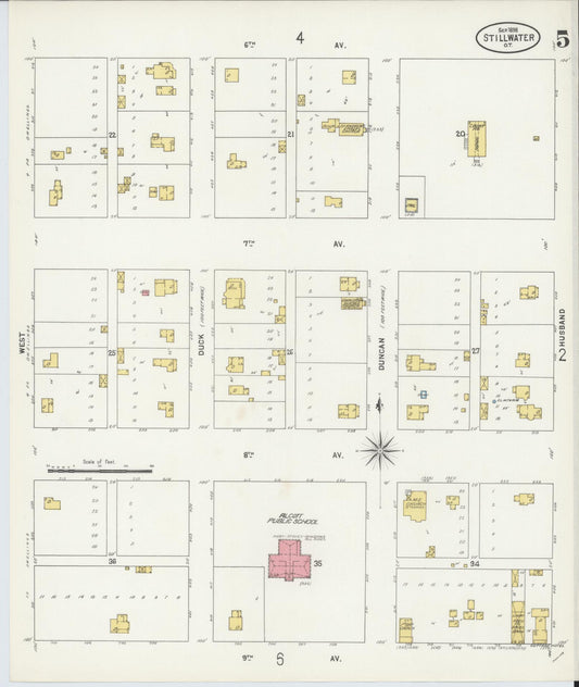 Sanborn Fire Insurance Map from Stillwater, Payne County, Oklahoma (1898), Sheet #0005 - Historic Sanborn Fire Insurance Map Print, vintage old map wall art, antique decor, genealogy gift, Oklahoma Oklahoma map