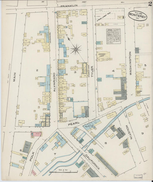 Sanborn Fire Insurance Map from Monterey, Monterey County, California (1885), Sheet #0002 - Historic Sanborn Fire Insurance Map Print, vintage old map wall art, antique decor, genealogy gift, California California map