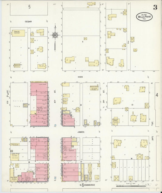 Sanborn Fire Insurance Map from Wills Point, Van Zandt County, Texas (1912), Sheet #0003 - Historic Sanborn Fire Insurance Map Print, vintage old map wall art, antique decor, genealogy gift, Texas Texas map
