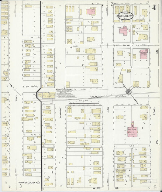 Sanborn Fire Insurance Map from Mound City, Pulaski County, Illinois (1914), Sheet #0004 - Historic Sanborn Fire Insurance Map Print, vintage old map wall art, antique decor, genealogy gift, Illinois Illinois map