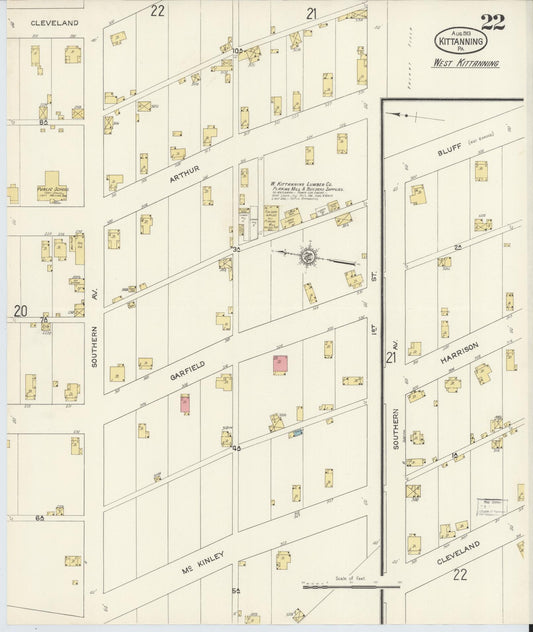 Sanborn Fire Insurance Map from Kittanning, Armstrong County, Pennsylvania (1913), Sheet #0022 - Historic Sanborn Fire Insurance Map Print, vintage old map wall art, antique decor, genealogy gift, Pennsylvania Pennsylvania map