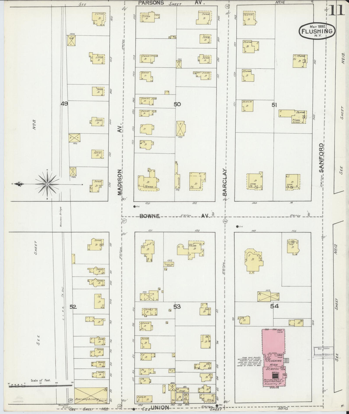 Sanborn Fire Insurance Map from Flushing, Queens County, New York (1892), Sheet #0011 - Complete Map Set gallery image, historic Sanborn map, vintage wall art, New York New York