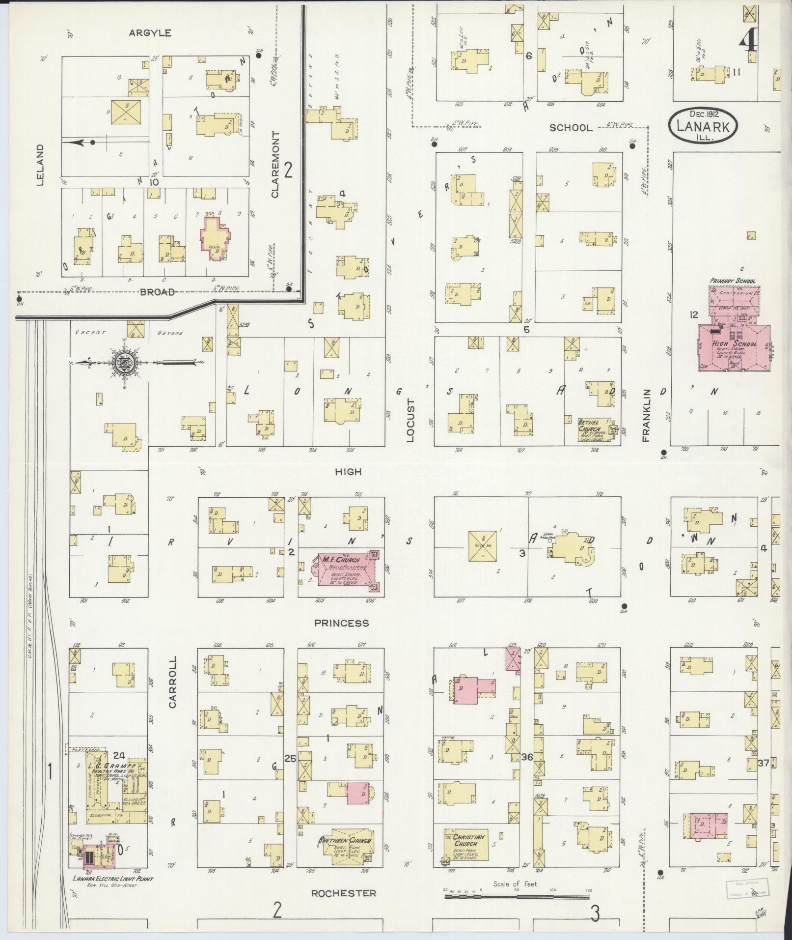 Sanborn Fire Insurance Map from Lanark, Carroll County, Illinois (1912), Sheet #0004 - Complete Map Set gallery image, historic Sanborn map, vintage wall art, Illinois Illinois