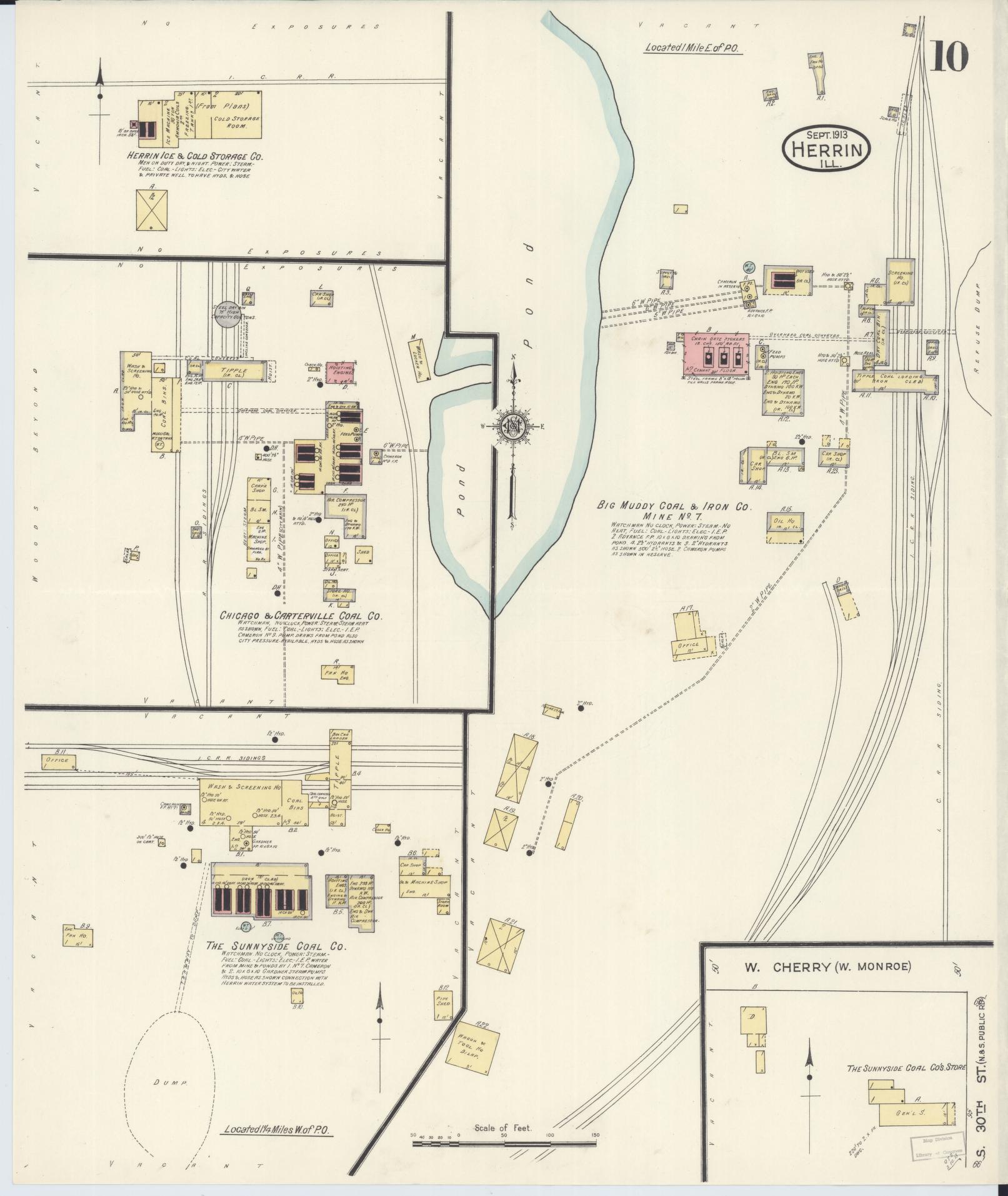 Sanborn Fire Insurance Map from Herrin, Williamson County, Illinois (1913), Sheet #0010 - Historic Sanborn Fire Insurance Map Print, vintage old map wall art, antique decor, genealogy gift, Illinois Illinois map