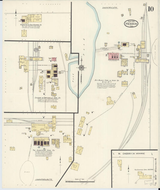 Sanborn Fire Insurance Map from Herrin, Williamson County, Illinois (1913), Sheet #0010 - Historic Sanborn Fire Insurance Map Print, vintage old map wall art, antique decor, genealogy gift, Illinois Illinois map