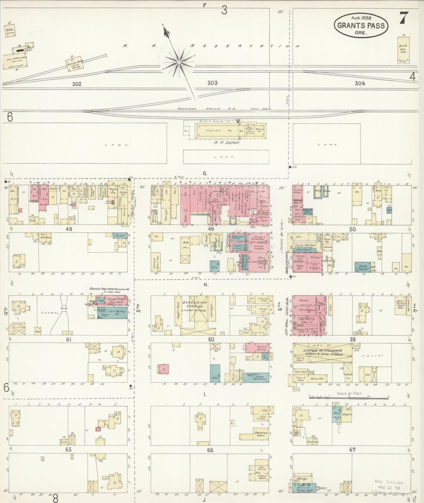 Sanborn Fire Insurance Map from Grants Pass, Josephine County, Oregon (1898), Sheet #0007 - Complete Map Set gallery image, historic Sanborn map, vintage wall art, Oregon Oregon
