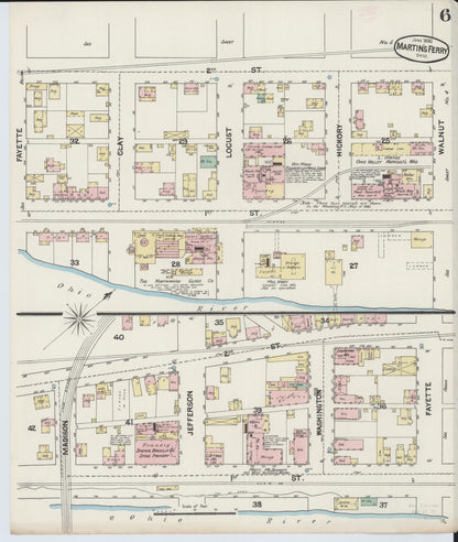 Sanborn Fire Insurance Map from Martins Ferry, Belmont County, Ohio (1890), Sheet #0006 - Historic Sanborn Fire Insurance Map Print, vintage old map wall art, antique decor, genealogy gift, Ohio Ohio map