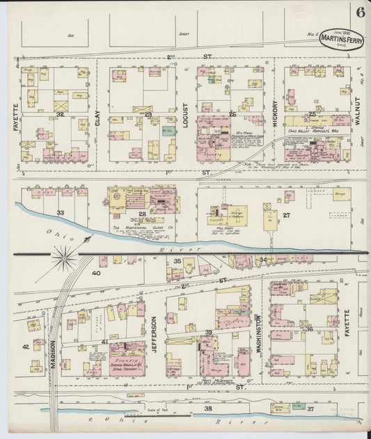 Sanborn Fire Insurance Map from Martins Ferry, Belmont County, Ohio (1890), Sheet #0006 - Historic Sanborn Fire Insurance Map Print, vintage old map wall art, antique decor, genealogy gift, Ohio Ohio map