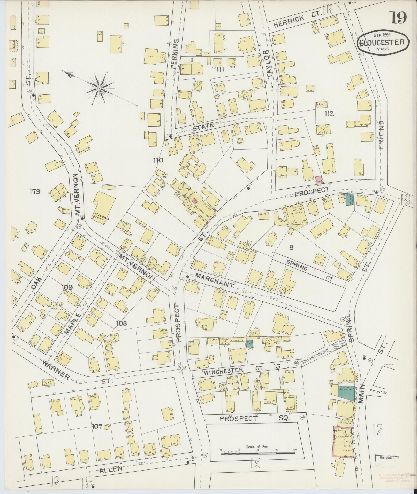 Sanborn Fire Insurance Map from Gloucester, Essex County, Massachusetts (1892), Sheet #0019 - Complete Map Set gallery image, historic Sanborn map, vintage wall art, Massachusetts Massachusetts