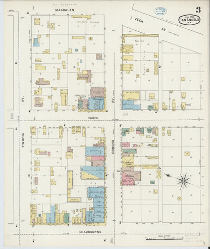 Sanborn Fire Insurance Map from San Angelo, Tom Green County, Texas (1894), Sheet #0003 - Historic Sanborn Fire Insurance Map Print, vintage old map wall art, antique decor, genealogy gift, Texas Texas map