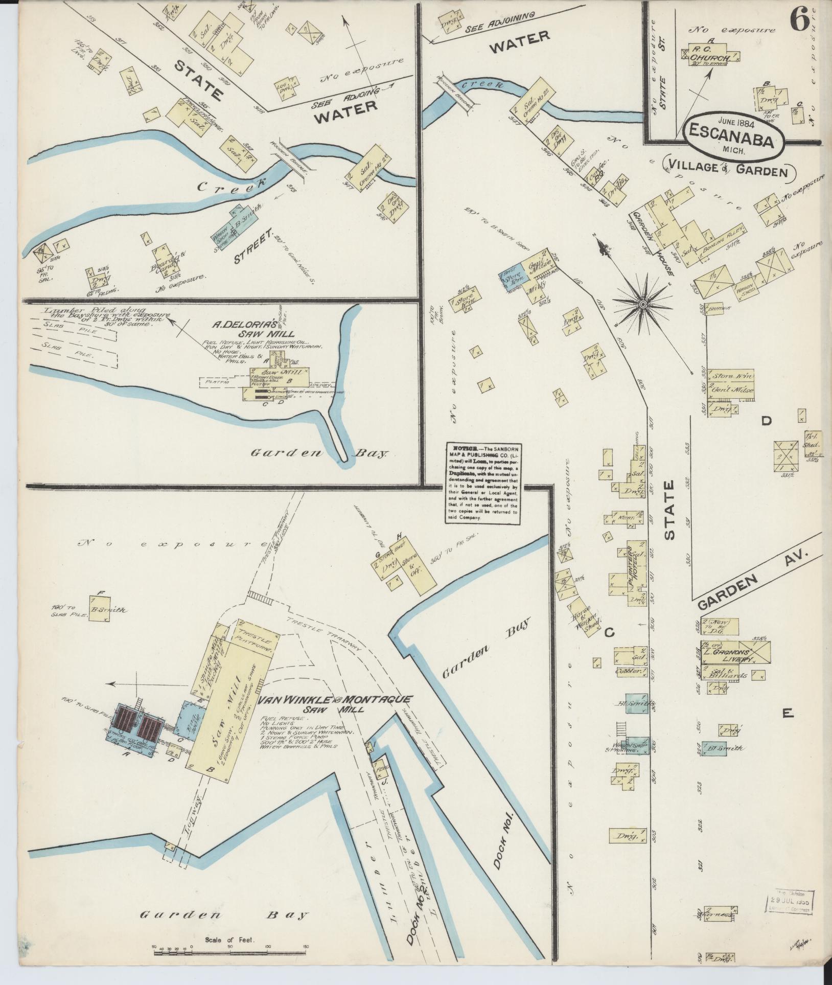 Sanborn Fire Insurance Map from Escanaba, Delta County, Michigan (1884), Sheet #0006 - Historic Sanborn Fire Insurance Map Print, vintage old map wall art, antique decor, genealogy gift, Michigan Michigan map