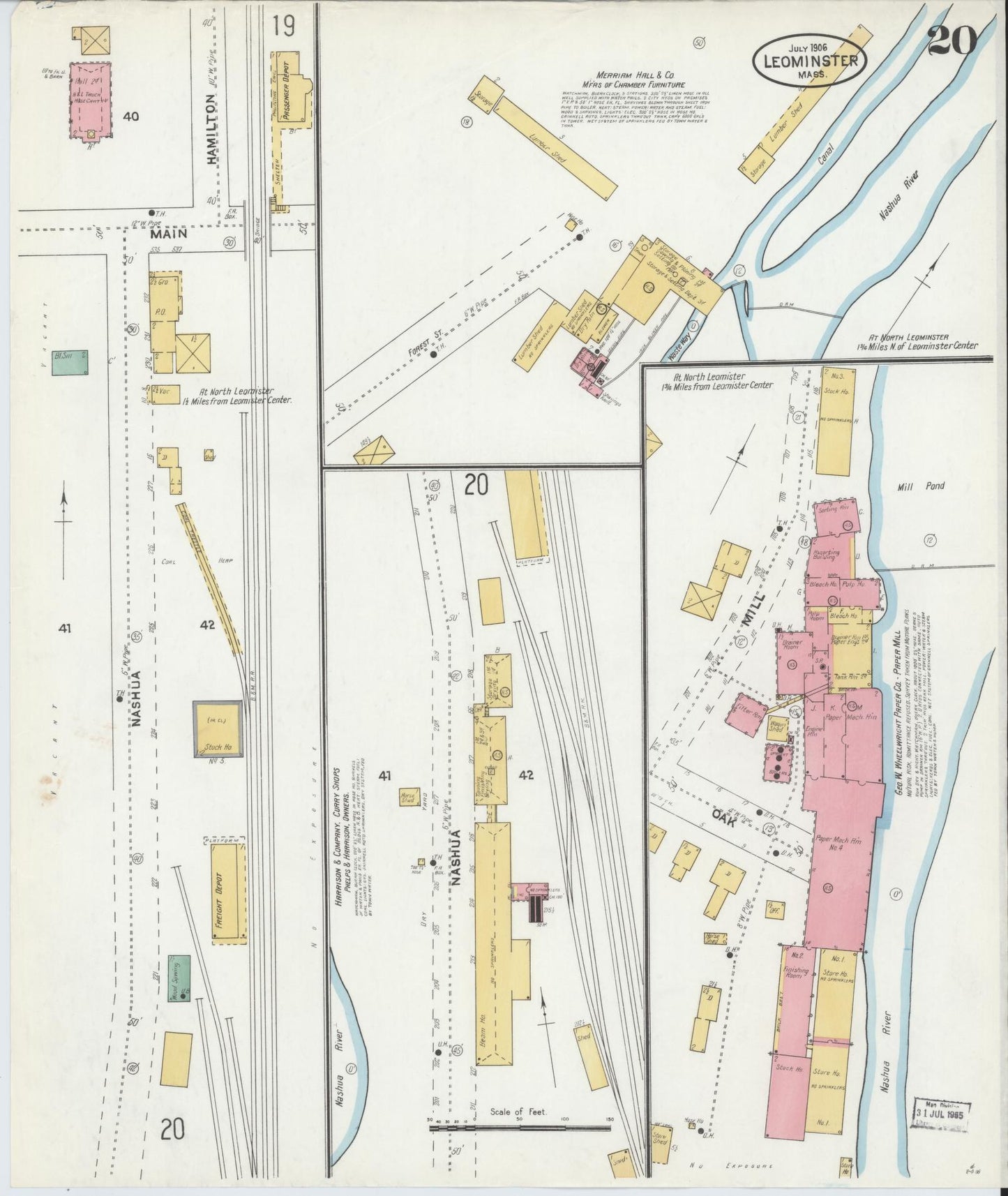 Sanborn Fire Insurance Map from Leominster, Worcester County, Massachusetts (1906), Sheet #0020 - Complete Map Set gallery image, historic Sanborn map, vintage wall art, Massachusetts Massachusetts
