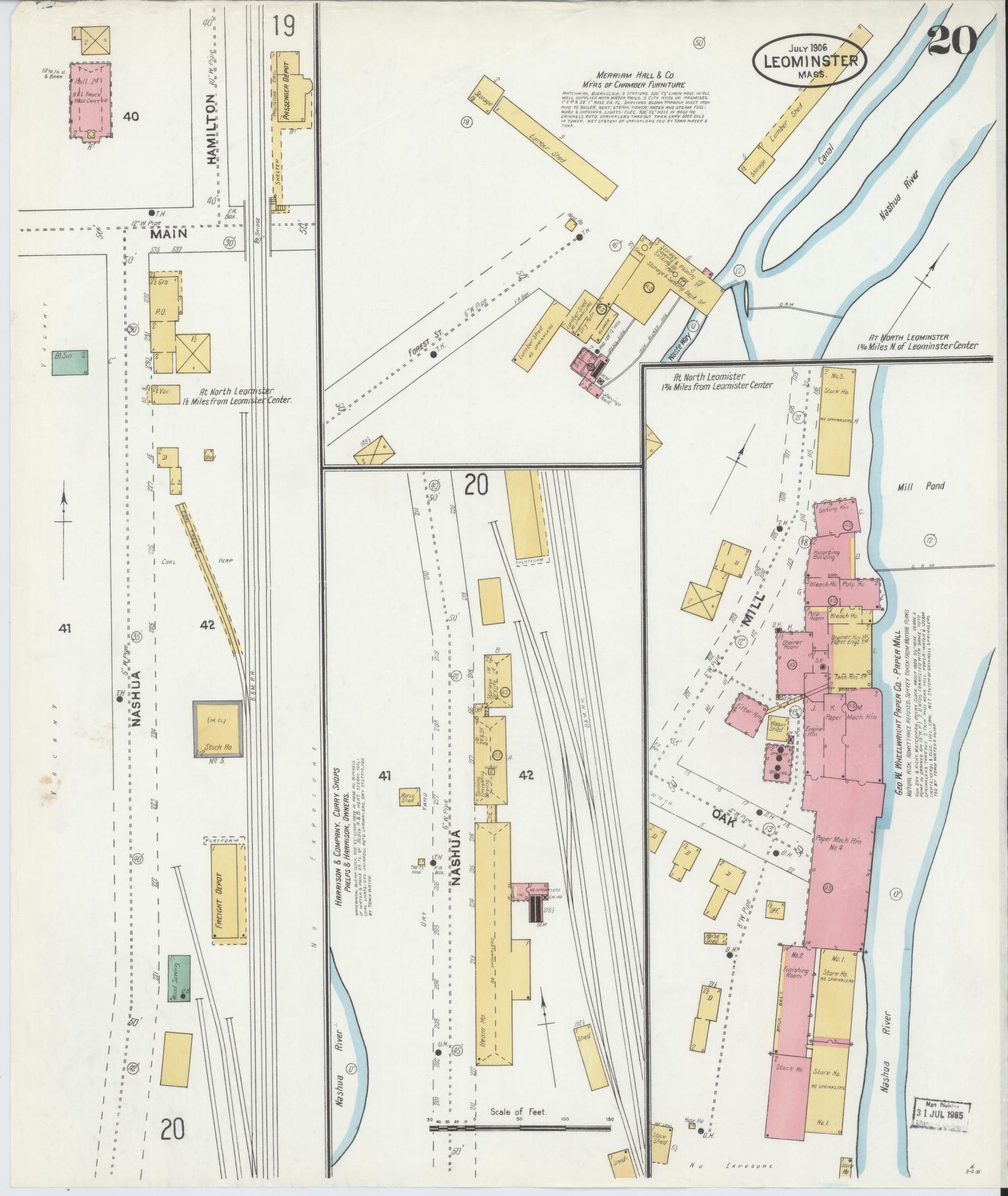 Sanborn Fire Insurance Map from Leominster, Worcester County, Massachusetts (1906), Sheet #0020 - Complete Map Set gallery image, historic Sanborn map, vintage wall art, Massachusetts Massachusetts