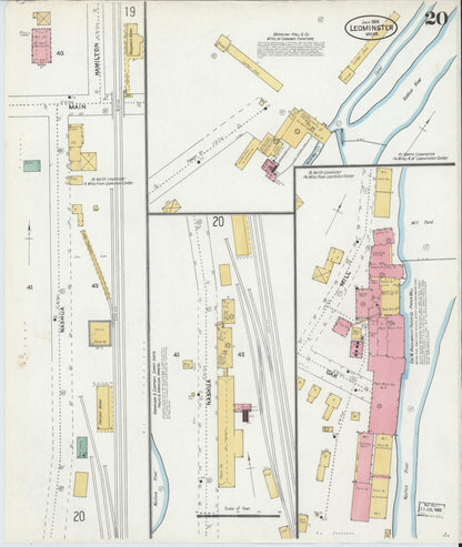 Sanborn Fire Insurance Map from Leominster, Worcester County, Massachusetts (1906), Sheet #0020 - Complete Map Set gallery image, historic Sanborn map, vintage wall art, Massachusetts Massachusetts