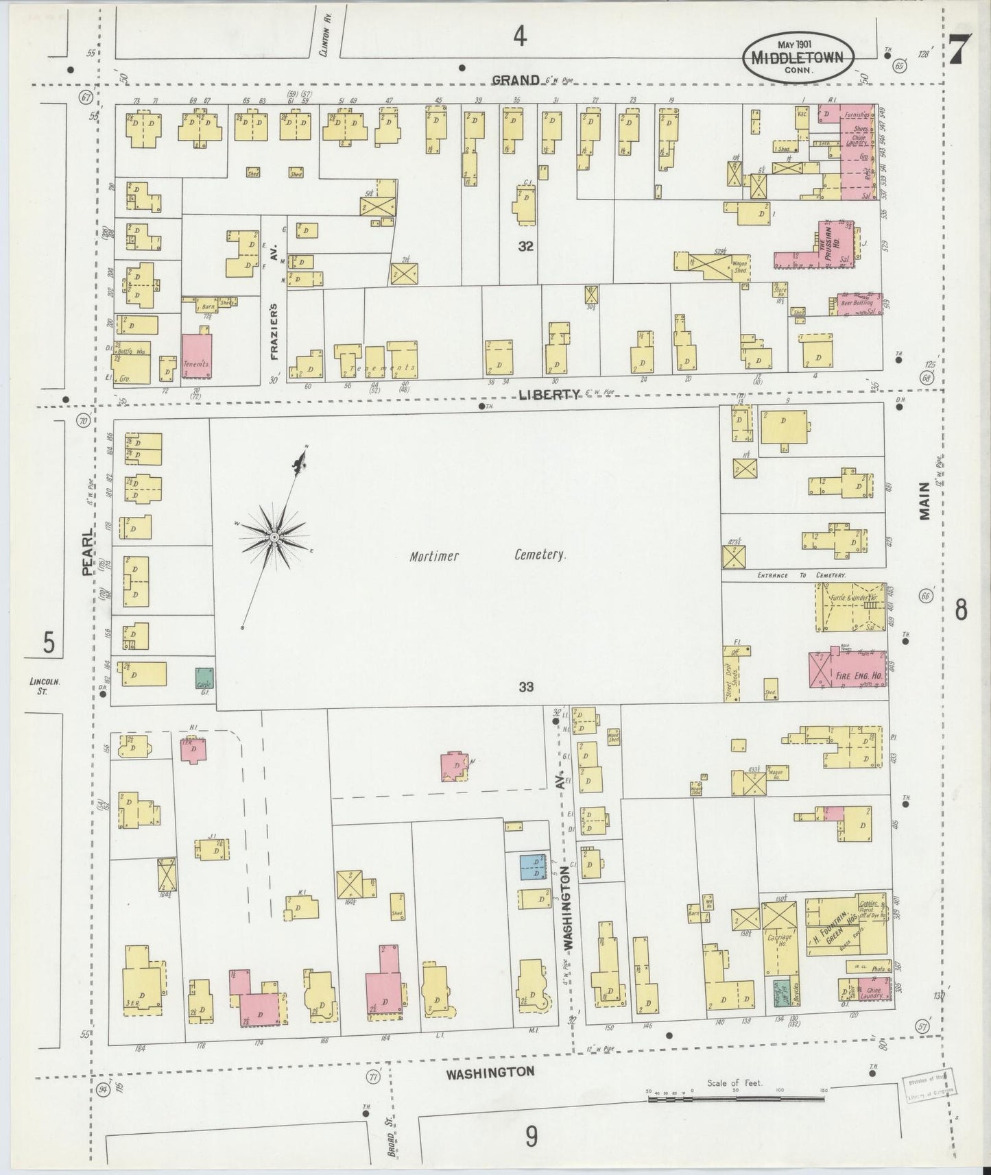 Sanborn Fire Insurance Map from Middletown, Middlesex County, Connecticut (1901), Sheet #0007 - Historic Sanborn Fire Insurance Map Print, vintage old map wall art, antique decor, genealogy gift, Connecticut Connecticut map