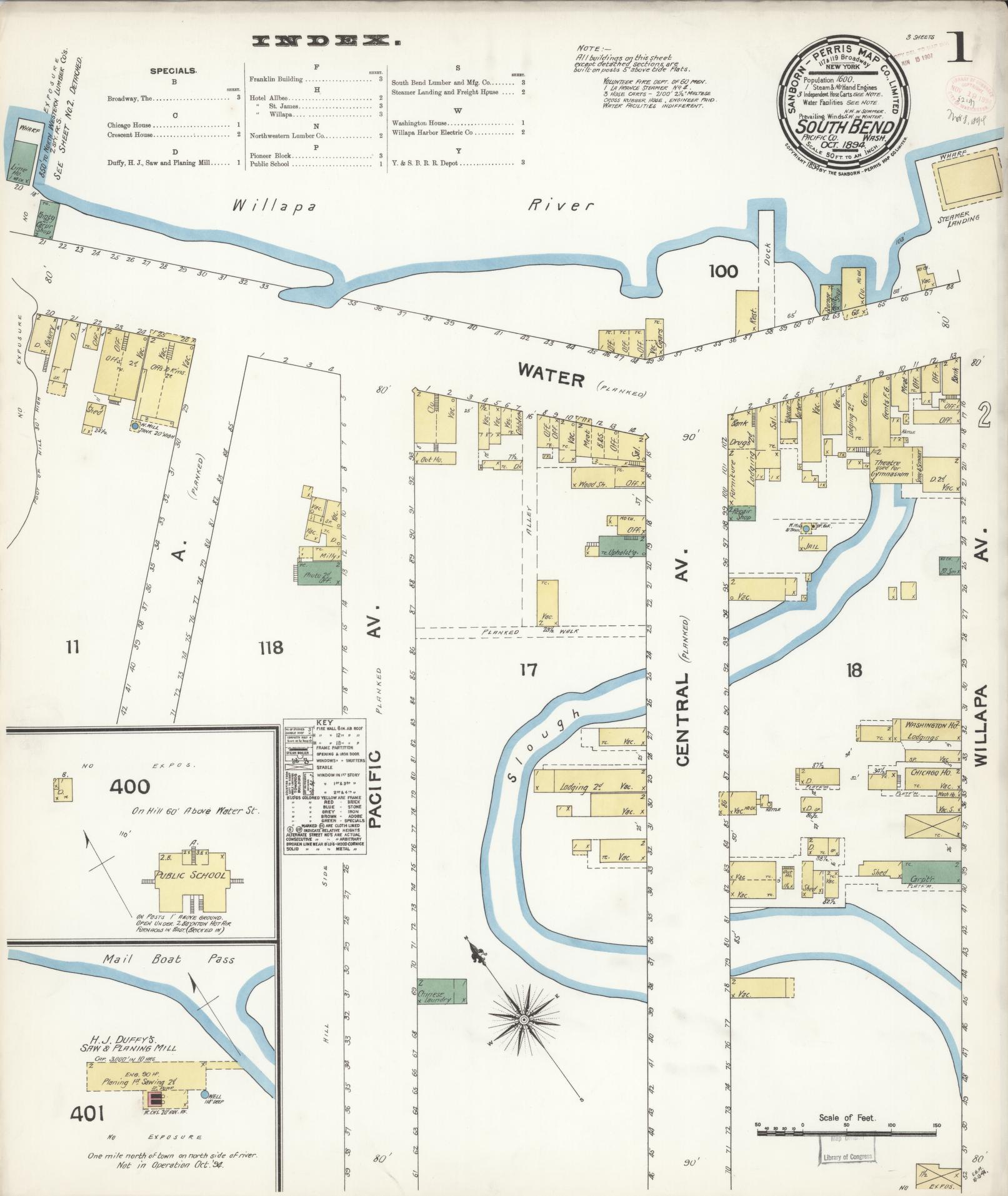 Sanborn Fire Insurance Map from South Bend, Pacific County, Washington (1894), Sheet #0001 - Complete Map Set gallery image, historic Sanborn map, vintage wall art, Washington Washington