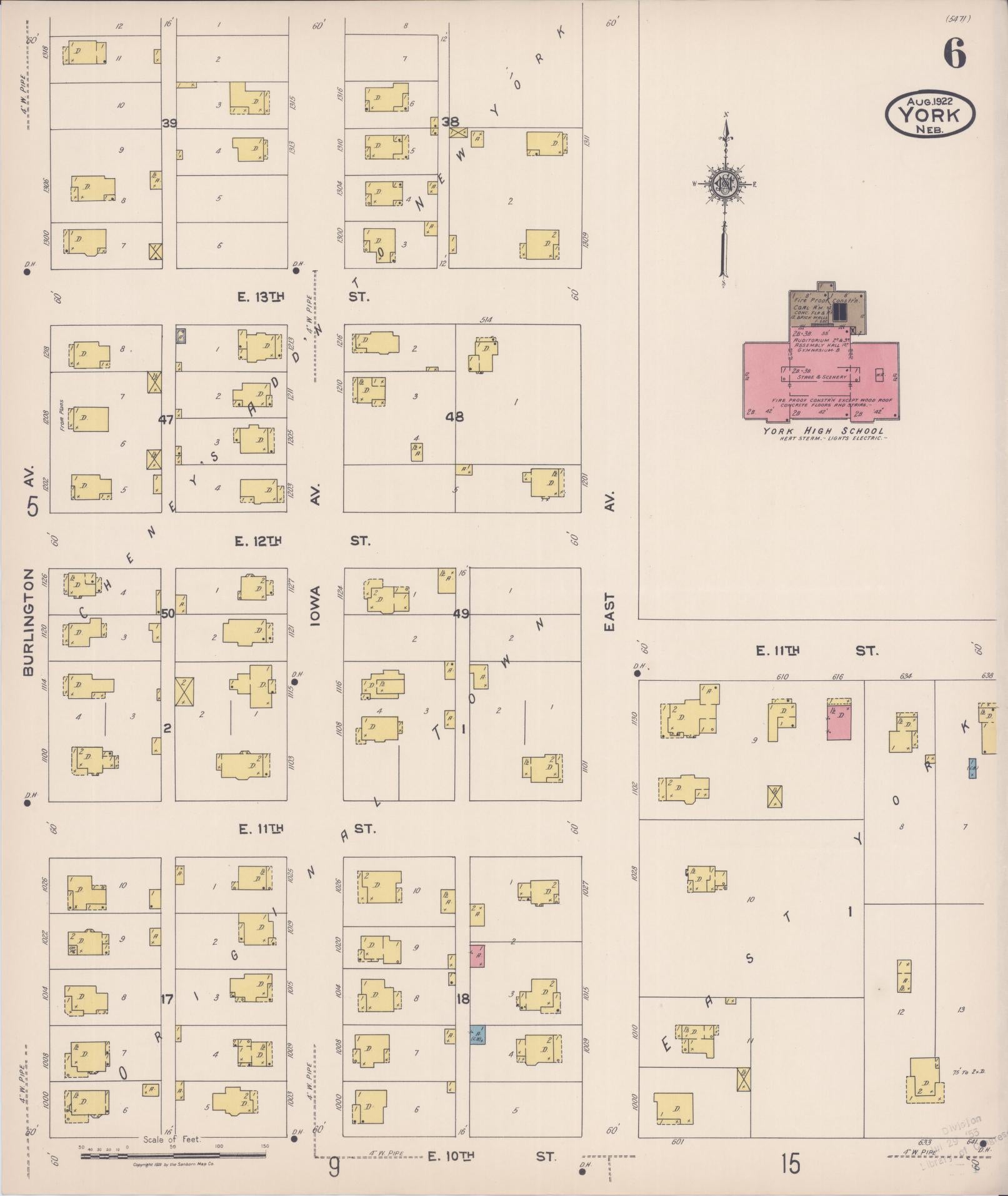 Sanborn Fire Insurance Map from York, York County, Nebraska (1922), Sheet #0006 - Complete Map Set gallery image, historic Sanborn map, vintage wall art, Nebraska Nebraska