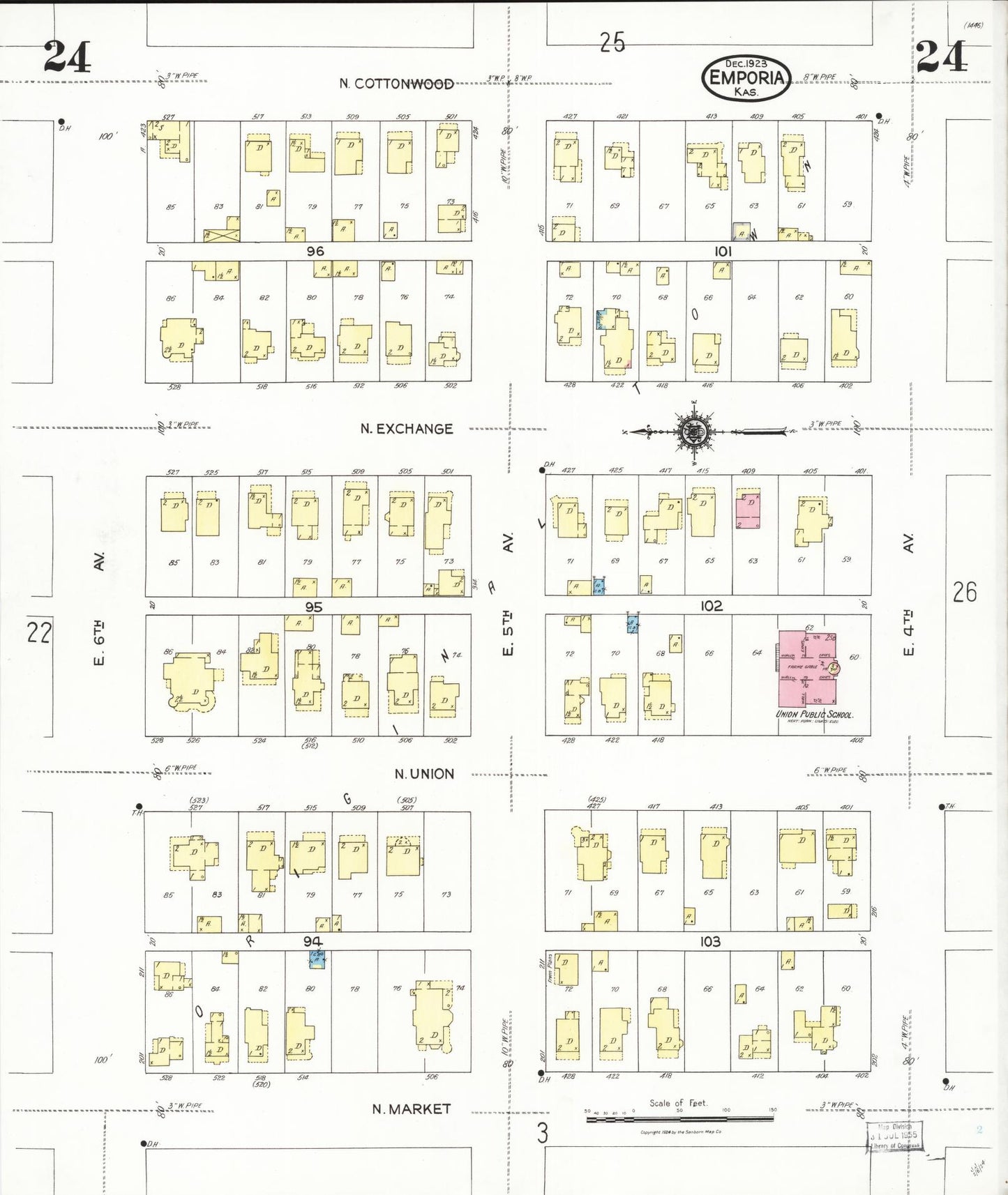 Sanborn Fire Insurance Map from Emporia, Lyon County, Kansas (1923), Sheet #0024 - Complete Map Set gallery image, historic Sanborn map, vintage wall art, Kansas Kansas