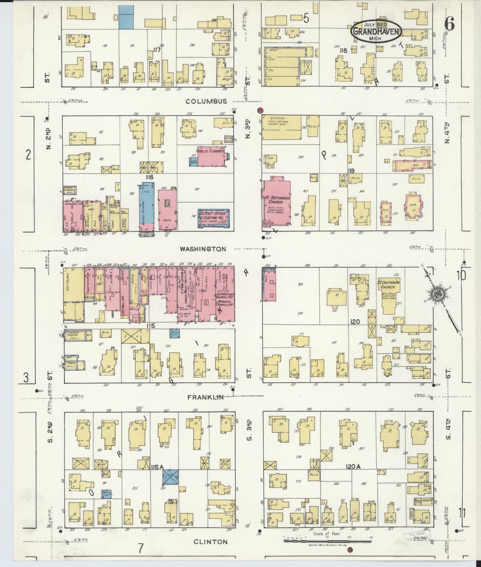Sanborn Fire Insurance Map from Grand Haven, Ottawa County, Michigan (1920), Sheet #0006 - Complete Map Set gallery image, historic Sanborn map, vintage wall art, Michigan Michigan