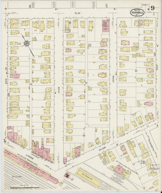 Sanborn Fire Insurance Map from Hornell, Steuben County, New York (1915), Sheet #0009 - Historic Sanborn Fire Insurance Map Print, vintage old map wall art, antique decor, genealogy gift, New York New York map