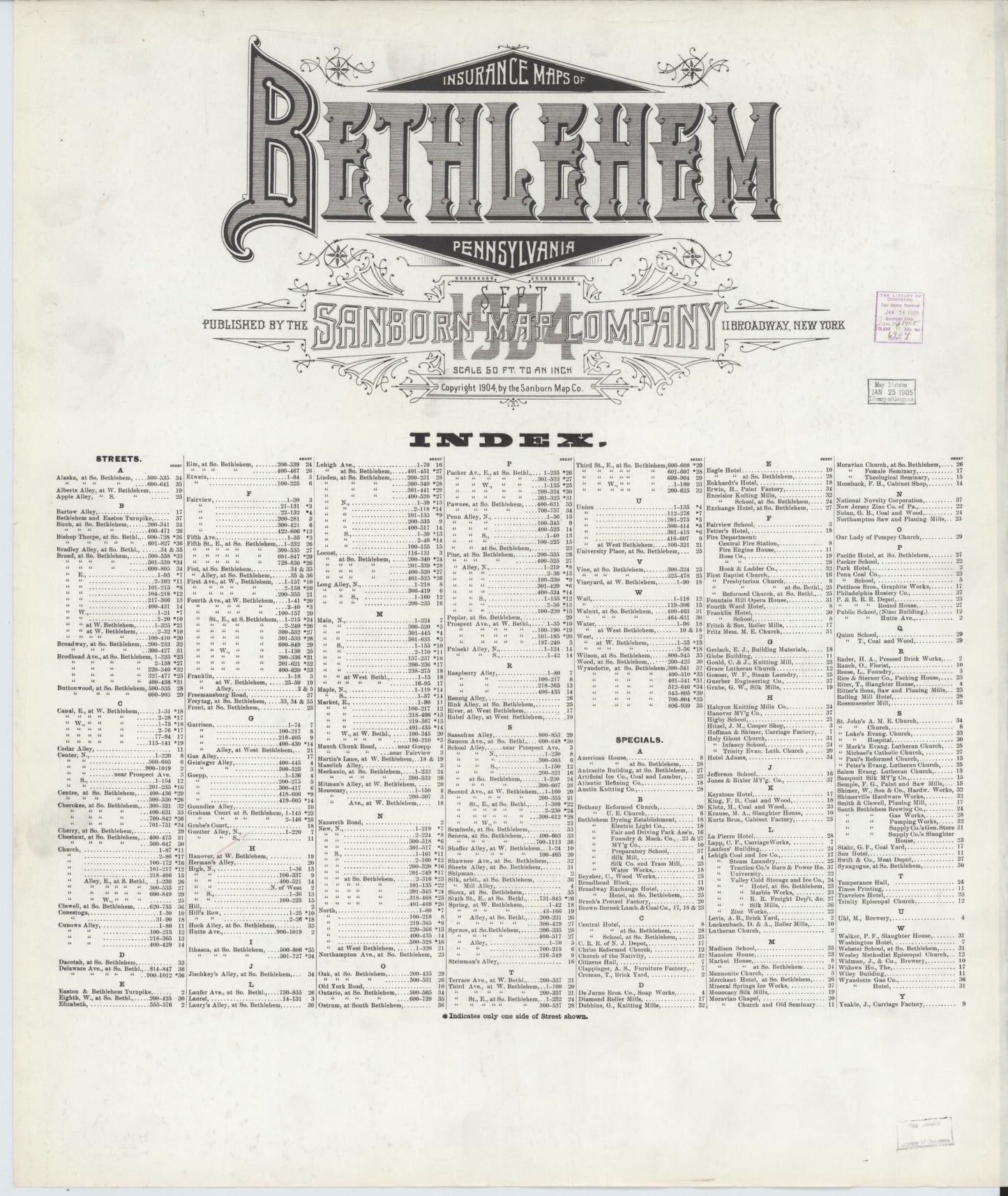 Sanborn Fire Insurance Map from Bethlehem, Northampton And Lehigh Counties, Pennsylvania (1904), Sheet #0001 - Historic Sanborn Fire Insurance Map Print, vintage old map wall art, antique decor, genealogy gift, Pennsylvania Pennsylvania map