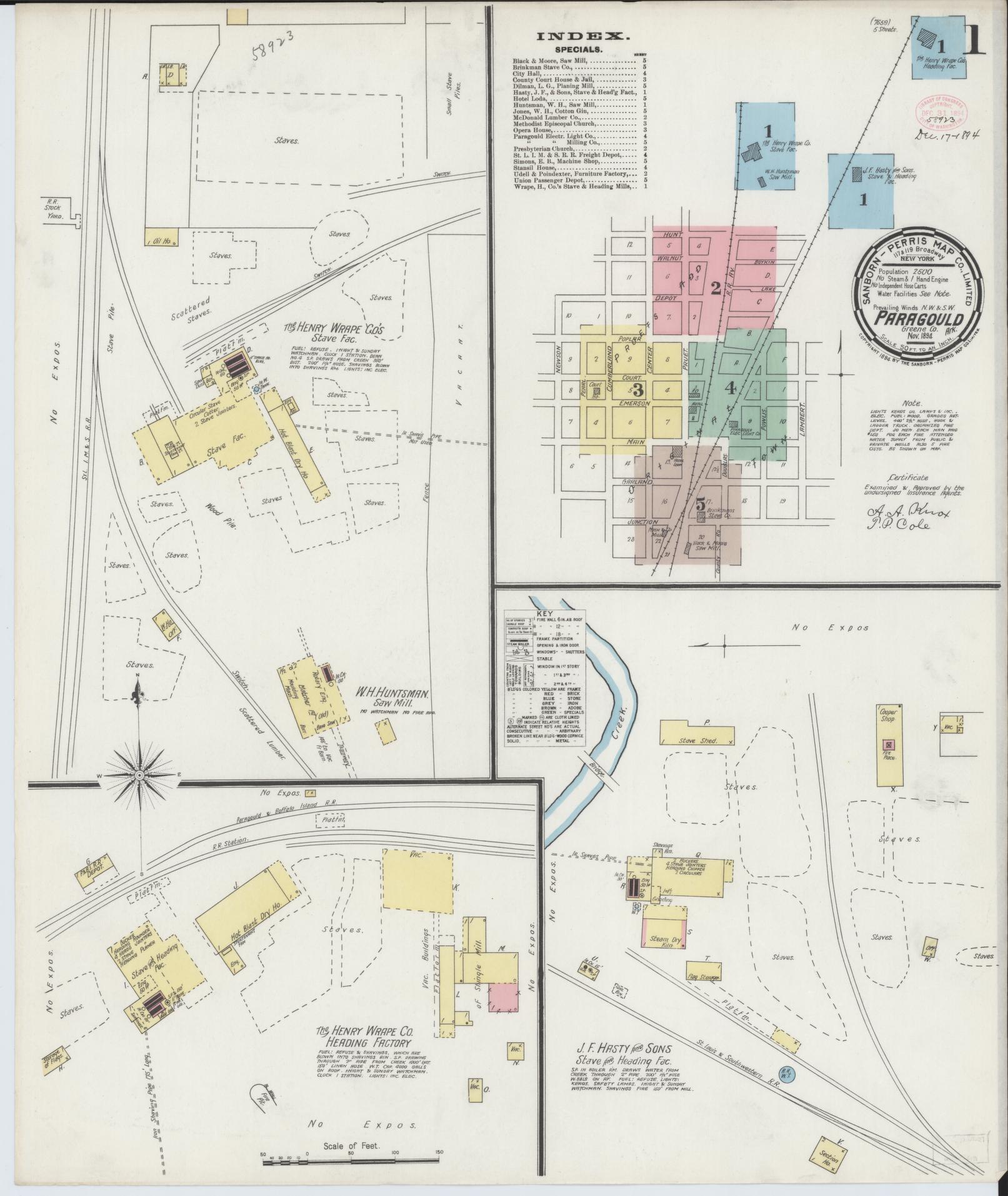 Sanborn Fire Insurance Map from Paragould, Greene County, Arkansas. (1894) – Historic Sanborn Fire Insurance Map Print