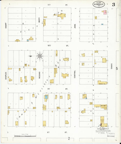 Sanborn Fire Insurance Map from Humboldt, Allen County, Kansas (1899), Sheet #0003 - Complete Map Set gallery image, historic Sanborn map, vintage wall art, Kansas Kansas