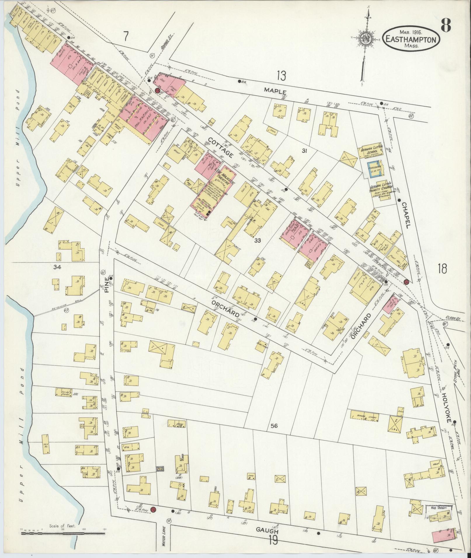 Sanborn Fire Insurance Map from East Hampton, Hampshire County, Massachusetts (1916), Sheet #0008 - Complete Map Set gallery image, historic Sanborn map, vintage wall art, Massachusetts Massachusetts