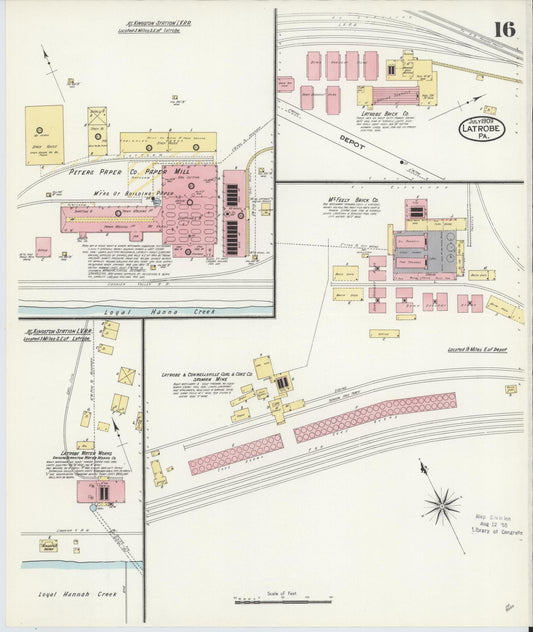Sanborn Fire Insurance Map from Latrobe, Westmoreland County, Pennsylvania (1909), Sheet #0016 - Historic Sanborn Fire Insurance Map Print, vintage old map wall art, antique decor, genealogy gift, Pennsylvania Pennsylvania map