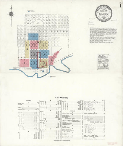 Sanborn Fire Insurance Map from Roundup, Musselshell County, Montana (1920), Sheet #0001 - Complete Map Set gallery image, historic Sanborn map, vintage wall art, Montana Montana