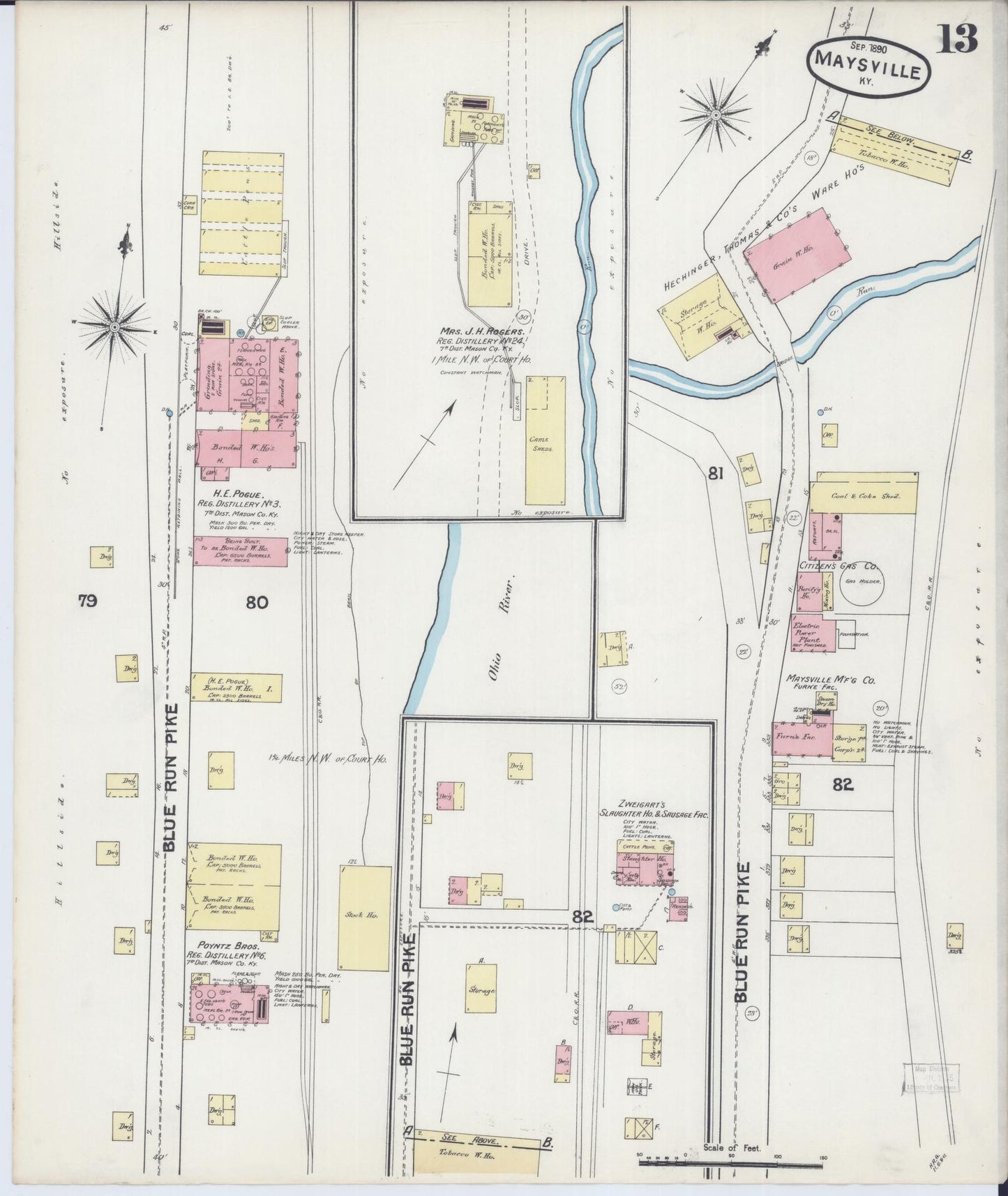 Sanborn Fire Insurance Map from Maysville, Mason County, Kentucky (1890), Sheet #0013 - Historic Sanborn Fire Insurance Map Print, vintage old map wall art, antique decor, genealogy gift, Kentucky Kentucky map