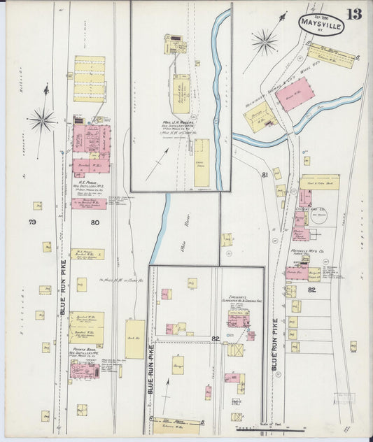 Sanborn Fire Insurance Map from Maysville, Mason County, Kentucky (1890), Sheet #0013 - Historic Sanborn Fire Insurance Map Print, vintage old map wall art, antique decor, genealogy gift, Kentucky Kentucky map
