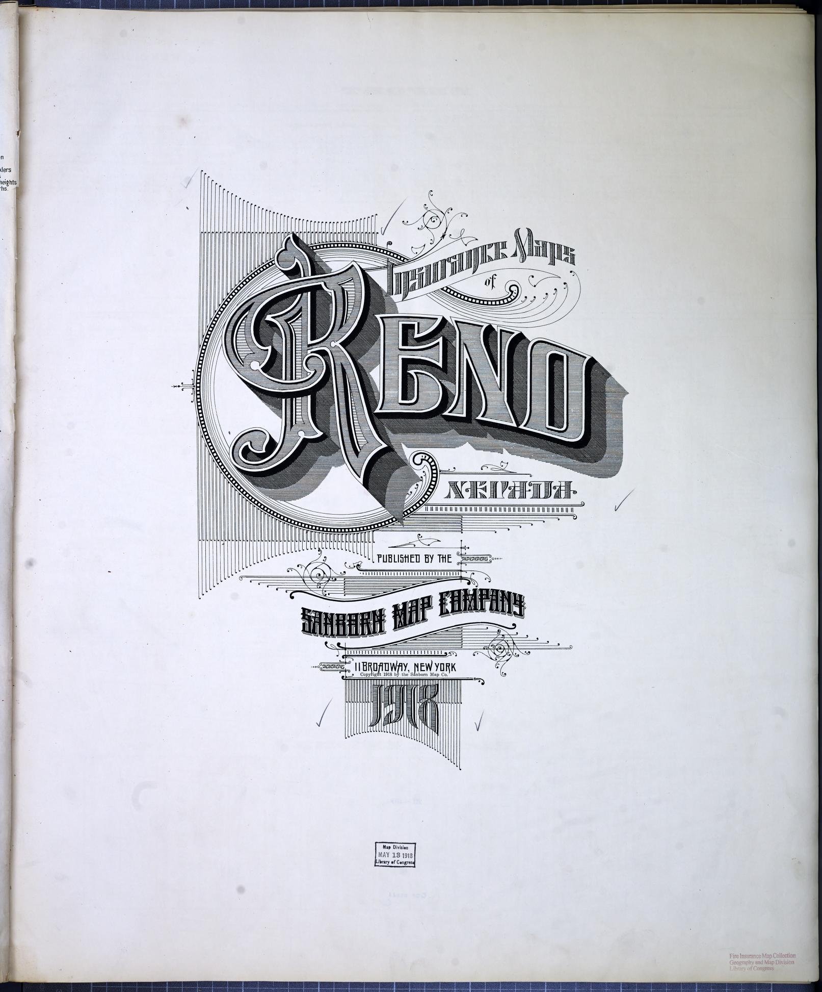 Sanborn Fire Insurance Map from Reno, Washoe County, Nevada (1918), Sheet #0001 - Historic Sanborn Fire Insurance Map Print, vintage old map wall art, antique decor, genealogy gift, Nevada Nevada map