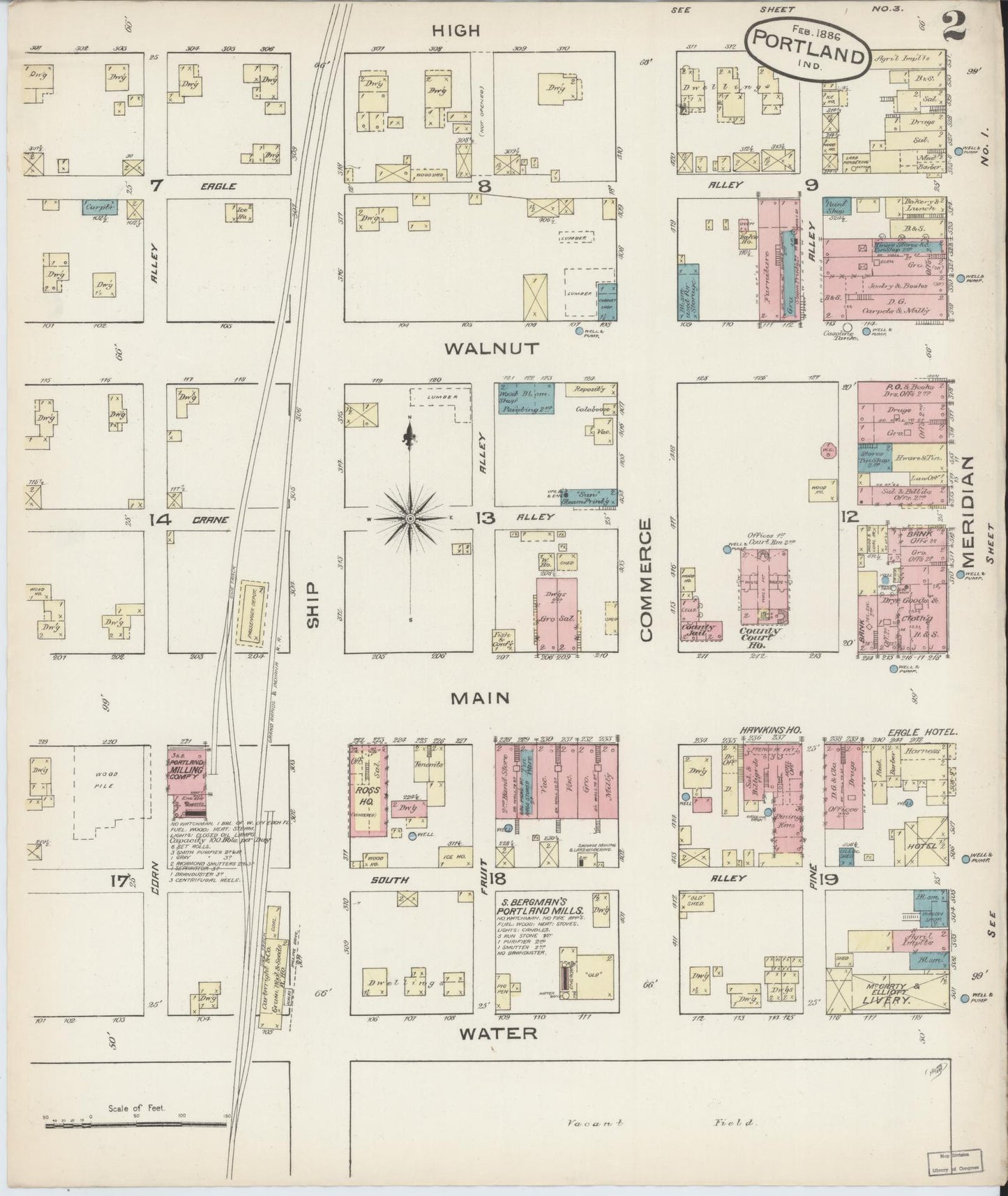 Sanborn Fire Insurance Map from Portland, Jay County, Indiana (1886), Sheet #0002 - Complete Map Set gallery image, historic Sanborn map, vintage wall art, Indiana Indiana